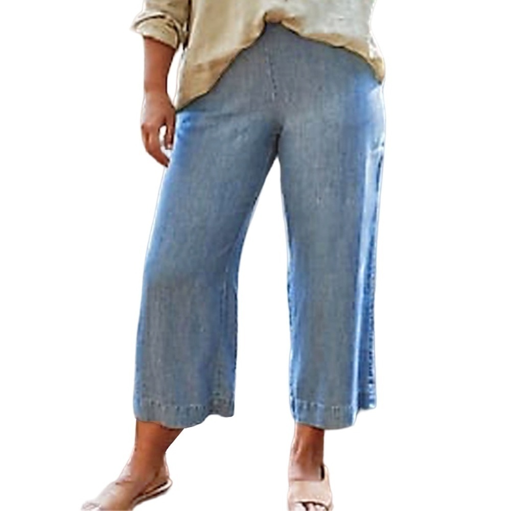 J. Jill Love Linen Sky Blue Cropped Wide Leg Pants Trousers Earth Friendly Capri